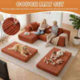 79" Modular Sectional Sofa, Boneless Convertible Sleeper Sofa Bed, Modern Tri-Folding Cloud Couch with L-Shape Chaise, Corduroy Futon for Living Room Small Spaces Apartment, No Assembly,Orange