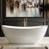 Empava 69 Inch Freestanding Bathtub, Acrylic Soaking Tub with 15" Internal Water Depth & Non-Slip Bottom, Modern Oval White Tub for One Adult, 58 Gallon Capacity, cUPC Certified