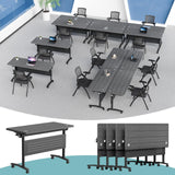Folding Conference Table with Wheels, Flip-Top Mobile Training Table Modular Conference Room Tables, Space Saving Seminar Meeting Tables for Office School Business Classroom(Modilan 4PCS 47.2in)