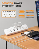 Desk Clamp Power Strip Surge Protector with 1800J, 6 Ft Mount Power Strip 6 Outlets and 6 USB (Any C Port 35W) for Laptop, Home Office Dorm, Fits 1.96" Table Edge