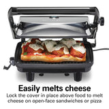 Hamilton Beach Panini Press Sandwich Maker & Electric Indoor Grill with Locking Lid, Opens Wide to Fit Any Thickness for Quesadillas, Burgers & More, Nonstick 8" x 10" Grids, Chrome (25460MNA)