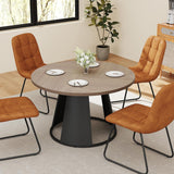 HIPIHOM 47.2” Round Dining Table Set for 4 Modern Wood Table with 4 Upholstered Chairs, Metal Pedestal Base, Space-Saving Kitchen & Dining Furniture for Small Apartments and Compact Spaces