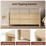 ModernMate 9 Drawer Dresser for Bedroom, 63" Wide Wooden Dresser with 3.1" Solid Rounded Legs, Heavy Duty Modern Wood Chest of Drawers, Large Storage Organizer for Living Room, Hallway, Natural Oak