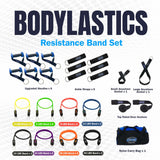 Bodylastics Pro Series Resistance Band Set-Resistance Bands, Handles, Ankle Straps, Door Anchor, Carry Bag Heavy-Duty Exercise Bands and Snap Reduction Tech (3-1120 Lbs Set Assorted)