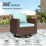 MIXPATIO Patio Furniture Set, 6 Pcs Wicker Outdoor Conversation Set, 2 x Swivel Chairs, 1 x 3 Seater Sofa, 1 x 2-Seat Lover Sofa and 2 x Ottomans with 4" Thick Cushion for Garden Backyard Deck, Blue