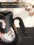 Cocinare Gooseneck Electric Kettle, ±0.5°F Precise Temperature Control, 1500W Fast Heating, Pour-Over Coffee & Tea, Stainless Steel, 0.9L (Artisan Wave Design)