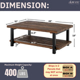 Alaterre Furniture Pomona Living Room 48 Inch Rectangular Solid Wood Coffee Table with Storage Shelf & Metal Legs – Rustic Industrial Farmhouse Large Living Room Table (Rustic Brown)