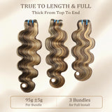 P4/27/613 Balayage Body Wave Bundles Human Hair, 3 Bundles 22 24 26 Inch