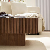 HanStrong 35.43" Modern Handcraft Square Drum Coffee Table for Living Room,Small Wooden Coffee Table with Sturdy MDF Pedesta, Walnut Color