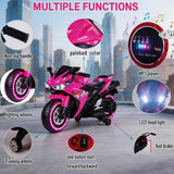 Kids Electric Motorcycle, 12V Electric Motorcycle on Car LED Lights, Music Player & Horn with Training Wheels, Pedal, MP3, USB Port, Motorcycle for Kids 3-6, Gift for Boys & Girls（Pink）