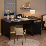 54.5in Wooden Executive Desk with Drawers, Office Desk Computer Table with Charging Station