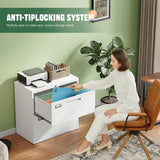 Letaya 2 Drawer File Cabinet with Lock,Metal Lateral Filing Cabinet for Home Office,Hanging Letter/Legal/A4 Size (White, H27.95×W28.35×D15.74)