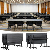QXYXSM Folding Conference Table, Conference Room Table with Modesty Panel, Flip Top Mobile Training Table, Modular Rolling Meeting Tables for Training Room, Seminar(6,Dark Grey,47.2in