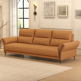 Modern 3-Seater Leather Recliner Sofa with Adjustable Headrest and Dual Motor Electric Functions in Saddle Brown