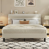 Fluest Queen Bed Frame, Platform Bed Frame with Velvet Upholstered Headboard, No Box Spring Needed, Sturdy Metal Support, Noise Free, Easy Assembly, Modern Bedroom Furniture, Beige