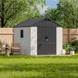 Patiowell 8x8 FT Resin Outdoor Storage Shed with Floor, Beige