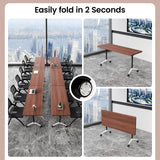 Folding Conference Table with Wheels, Flip-Top Mobile Training Table Modular Conference Room Tables, Space Saving Seminar Meeting Tables for Office School Business Classroom(Walnut 1 4PCS 47.2in)