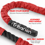 Battle Rope for Home Gym Workout - 1.5 Inch 30ft Heavy Weighted Training Exercise Ropes Fitness Equipment with Sleeve and Anchor Strap Kit for Outdoor Working Out - Red