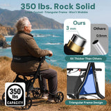 StepPilot Zero Wobble Rollator Walker with Seat for Seniors, 350lb Capacity, 18" Extra Wide Seat, 8" Wheels & Dual Brake, One-Hand Folds to 9.6", 7-Level Handle Adjustable, Cup Holder & Cane Clip