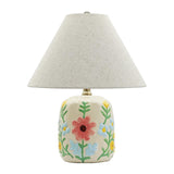 Abani Rosalie Floral 19” Table Lamp – Cream Ceramic Base with Wheat Linen Cylinder Shade, E26 2-Way Bulb Included – Elegant Bedside Lamp for Bedroom, Living Room, Entryway or Nightstand
