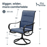 PHI VILLA Swivel Patio Dining Chairs Set of 6, Padded Textilene Mesh, Blue