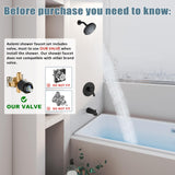 Aolemi Tub Shower Faucet Set With Valve Wall Mount Shower Trim Kit 6 Inch Bathtub Fixtures Rough-in Valve Single-Spray Shower Head System 5.3 Inch Tub Spout Matte Black Modern