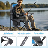 LET'S CAMP Oversized Outdoor Folding Camping Chair, 2 Pack Heavy Duty Arm Chairs with Cup Holder and Storage Bag, 350 LBS Weight Capacity, Blue