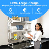 ANUMITRA Over Sink Dish Drying Rack – Stainless Steel 3-Tier 33.5 in Dish Drainer Rack, Space-Saving Kitchen Sink Organizer with Plate & Bowl Holders, Cutting Board Rack, Utensil Cup, Adjustable Feet