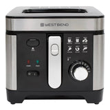 West Bend Deep Fryer with Adjustable Temperature Control Nonstick Basket Easy-View Window and Temperature Guide, Folding Handle and Locking Cover for Easy Storage, 3-Liter, Silver