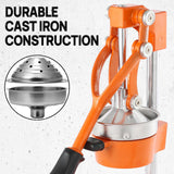 ARINOO Kitchen Cast Iron Citrus Juicer,Manual Hand Press Orange Juicer,Heavy Duty Countertop Squeezer for Lemon,Orange, Easy to Use & Clean（Orange)
