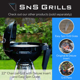 SnS Grills EasySpin Charcoal Grill Cooking Grate, 304 Stainless Steel, Large Hinged Opening, Perfect for 2-Zone Cooking, Replacement Grate Compatible with Weber & Other Grills - Fits 22” Kettles