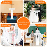 Podium Lectern, Pulpit for Churches with Double Shelves, Modern Plexiglass Pulpits Lectern with Cross Design for Classroom