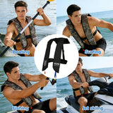 Inflatable Life-Jacket for Adults| Life-Vest Inflation-PFD with Whistle| Automatic & Manual Lightweight Supports up to 300 lbs for Kayaking Fishing Boating (PureBlack-Color)