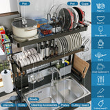 LIVOD Over The Sink Dish Drying Rack,3 Tier Adjustable Length Full Stainless Steel Large Storage Kitchen Dish Rack,for Kitchen Counter Expandable Multifunctional Organizers,Silver (25.5'' to 37.6'')