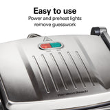 Hamilton Beach Panini Press, Sandwich Maker & Electric Indoor Grill, Upright Storage, PFAS-Free Nonstick Easy Clean Grids, Stainless Steel (25410)
