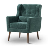 cinkehome Accent Arm Chairs for Living Room, Chenille Upholstered Mordern Armchair, Comfy Soft Padded Lounge Chair in Small Spaces, Bedroom, Pillow, Solid Wood Leg, Blackish Green