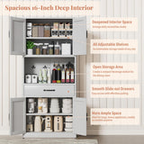 FLIXELIO 72" Tall Steel Kitchen Pantry Cabinet with Large Countertop and Adjustable Shelves, Metal Farmhouse Storage Cabinets with Microwave Stand, Kitchen Hutch Cabinet for Dining Room