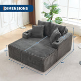 GarveeHome 64in Oversized Corduroy Fabric Bone-Free Sofa Bed Cloud Sofa with Cup Holders and Pillows Comfortable Deep-Seat Sleeping Sofa Chair Suitable for Apartments, Living Rooms, Bedrooms - Gray