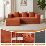 79" Modular Sectional Sofa, Boneless Convertible Sleeper Sofa Bed, Modern Tri-Folding Cloud Couch with L-Shape Chaise, Corduroy Futon for Living Room Small Spaces Apartment, No Assembly,Orange