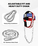 DMoose Fitness Neck Harness for Weight Lifting - Soft Padded Head & Chin Strap with 30" Heavy Duty Steel Chain - Neck Exerciser, Trainer & Strengthener to Support Injury Recovery (American)