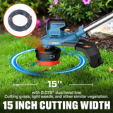 SENIX 20V 15" Weed Wacker, String Trimmer w/5.0Ah Battery & 2A Charger, Variable Speed, Brushless Motor, Lightweight 6.6lbs (GTX2-M3)