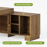 L Shaped Executive Desk with Storage, Farmhouse Home Office Desk with 2-Tier Cabinets and Shelves