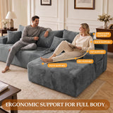 96.8" Boneless Couch Cloud Modular Sectional Sofa with L Shaped Chaise, Modern Corduroy Upholstered Deep Seat Couches Lounge with 5 Pillows for Living Room Bedroom(Dark Gray, Right Facing Chaise)
