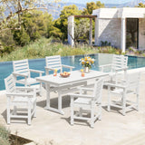 Homenjoy 7 Piece Patio Dining Set, 66" Rectangle HDPS Weather Resistant Outdoor Table & 6 Patio Chairs Set with 1.96" Umbrella Hole, Heavy Duty Chairs for Backyard Balcony Deck, White