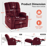 MCombo Triple Motor Lay Flat Power Lift Recliner Chair for Tall Elderly, Infinite Position, Massage, Dual Heating, Adjustable Headrest, Fabric 7634 (Burgundy, Large)