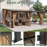 Aoxun 20'x10' Lean to Gazebo, Pergola with Mosquito Net and Curtains, Brown