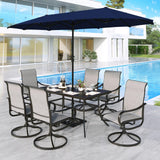 MFSTUDIO Outdoor Dining Set with 13 ft Umbrella for 6, Grey Chairs