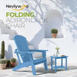 nevilywood Folding Adirondack Chairs Set of 4, HDPE Cup Holders, LightBlue