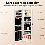 JOYUSAEN Mirror Jewelry Organizer, Wall/Door Mounted Jewelry Armoire with Full-Length Mirror,Hanging Jewelry Cabinet with LED Interior Lights, White