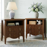 FUSUNBAO Set of 2 Nightstand with Charging Station, Vintage Bedside Table with 2 Fluted Drawers and Open Shelf, Rustic End Table with Power Outlet and USB Ports for Bedroom, Walnut